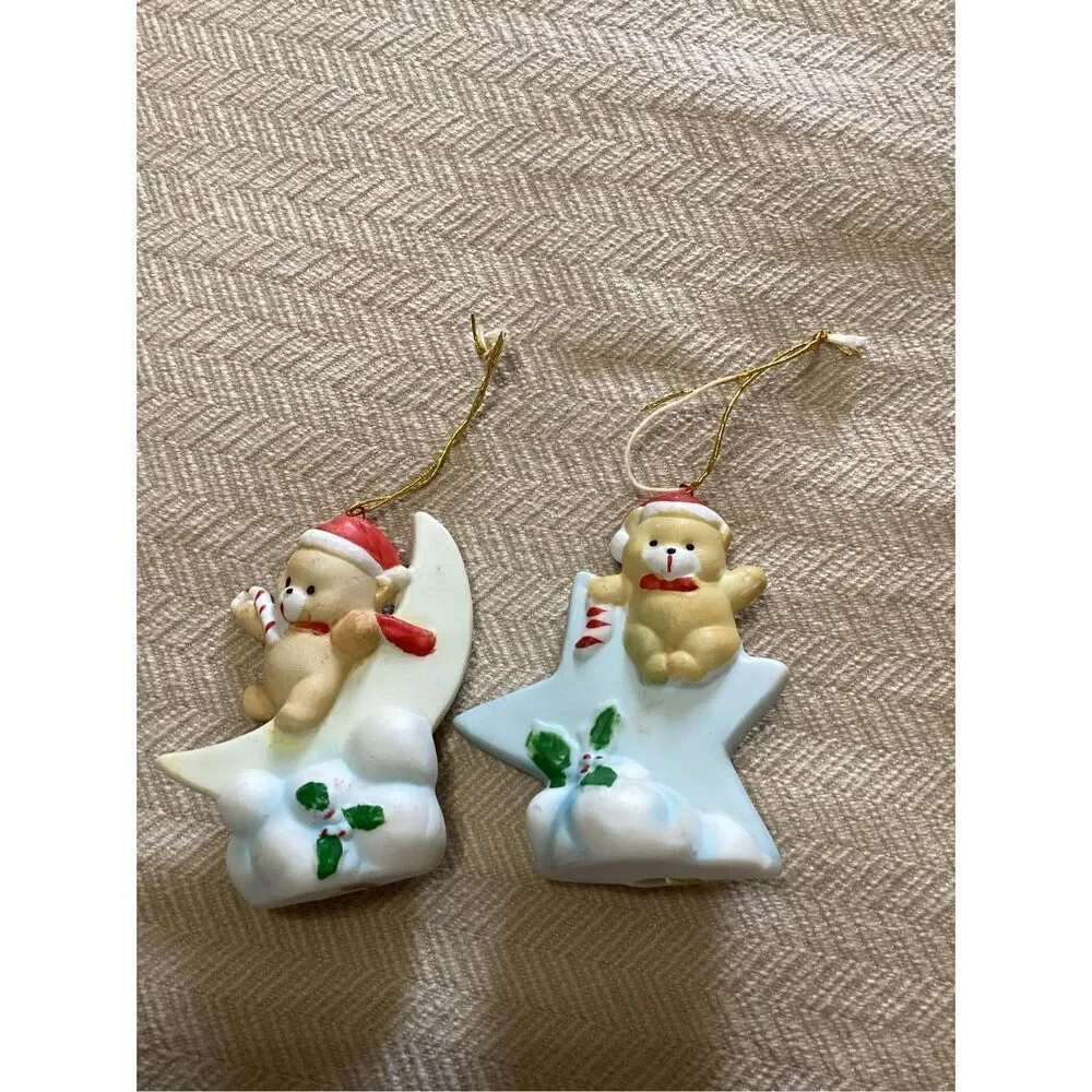 Vintage 80s Heavenly Bears Ornaments Set of 2